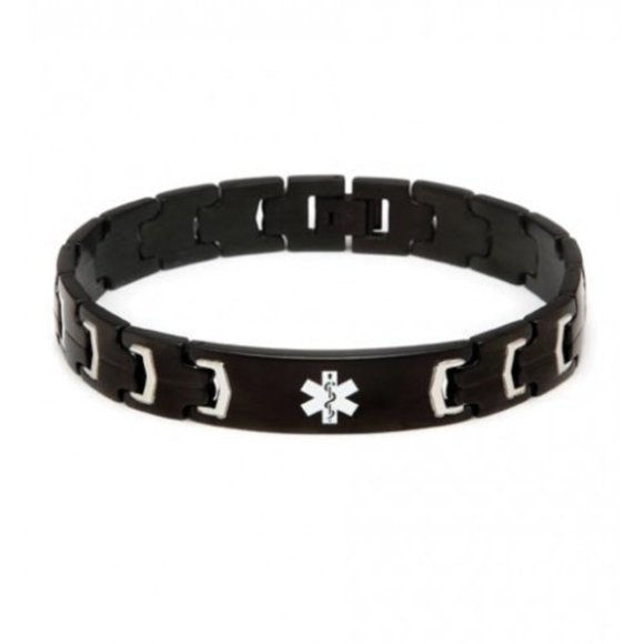 NEW! DIABETES Black Stainless Link Medical ID Bracelet - Picture 1 of 2